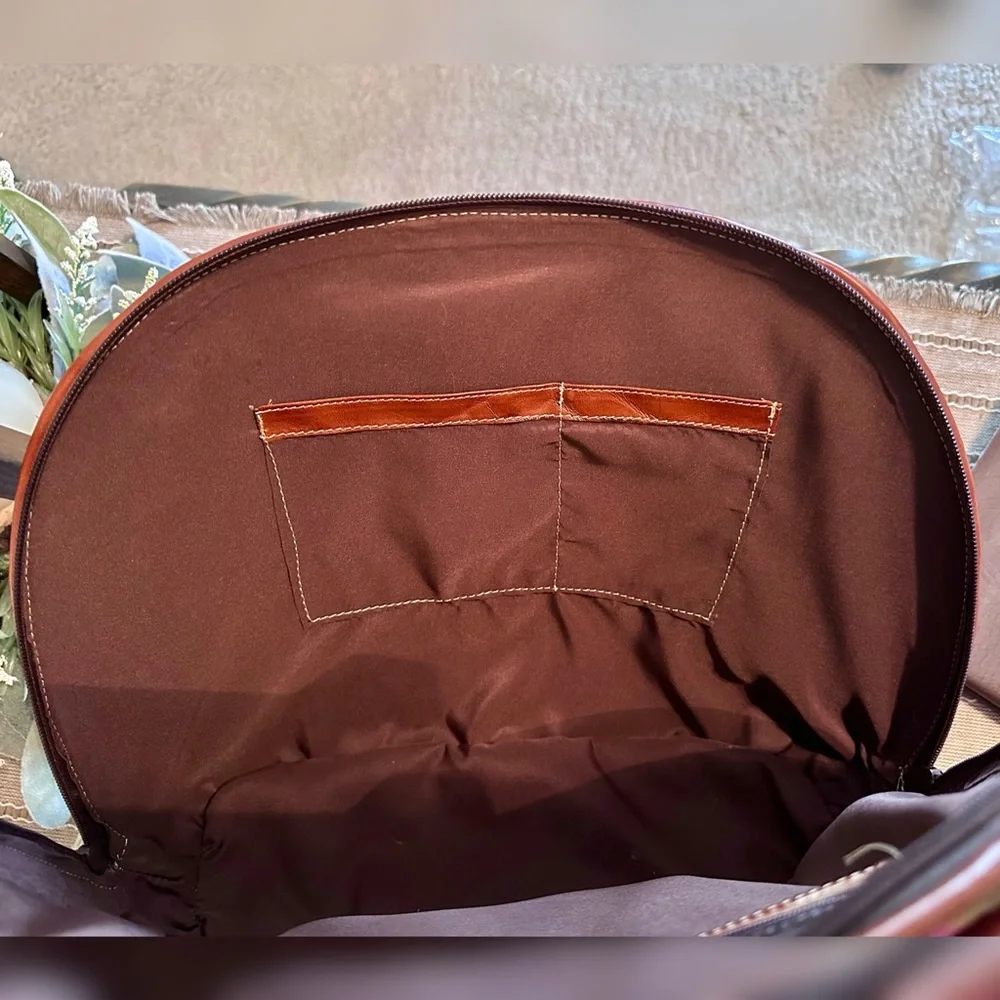 Leather Satchel w/ Pink Floral & Southwestern Pattern Embroidery